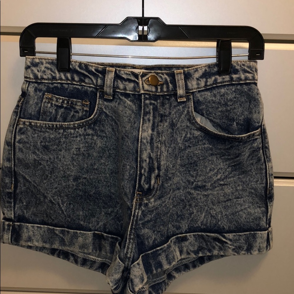 American Apparel Acid Wash Denim Jean Shorts - Blue